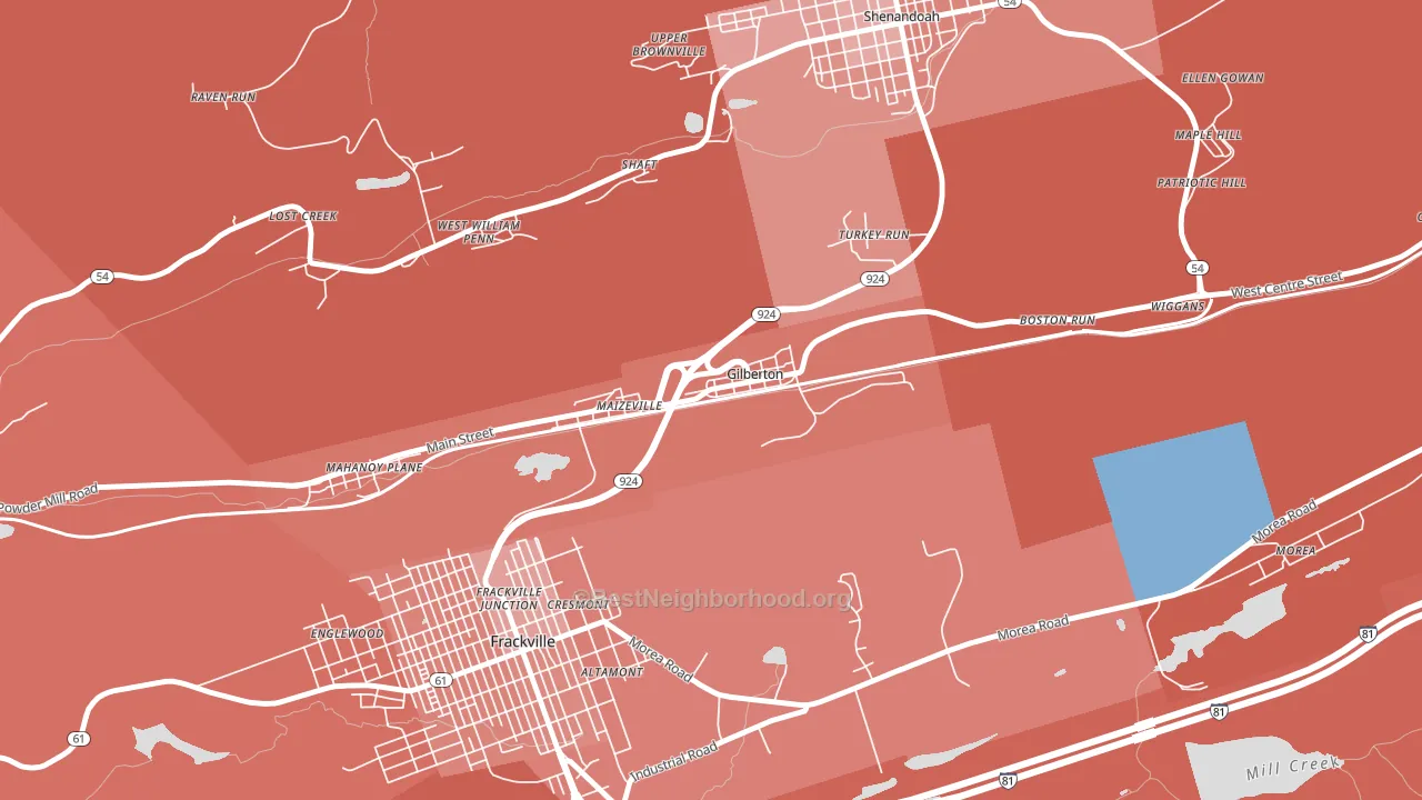 Gilberton, PA block-group political-lean map