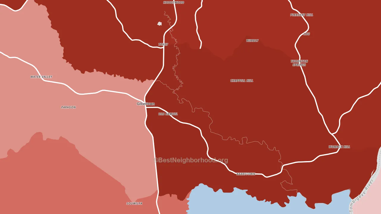Gilbertown, AL block-group political-lean map