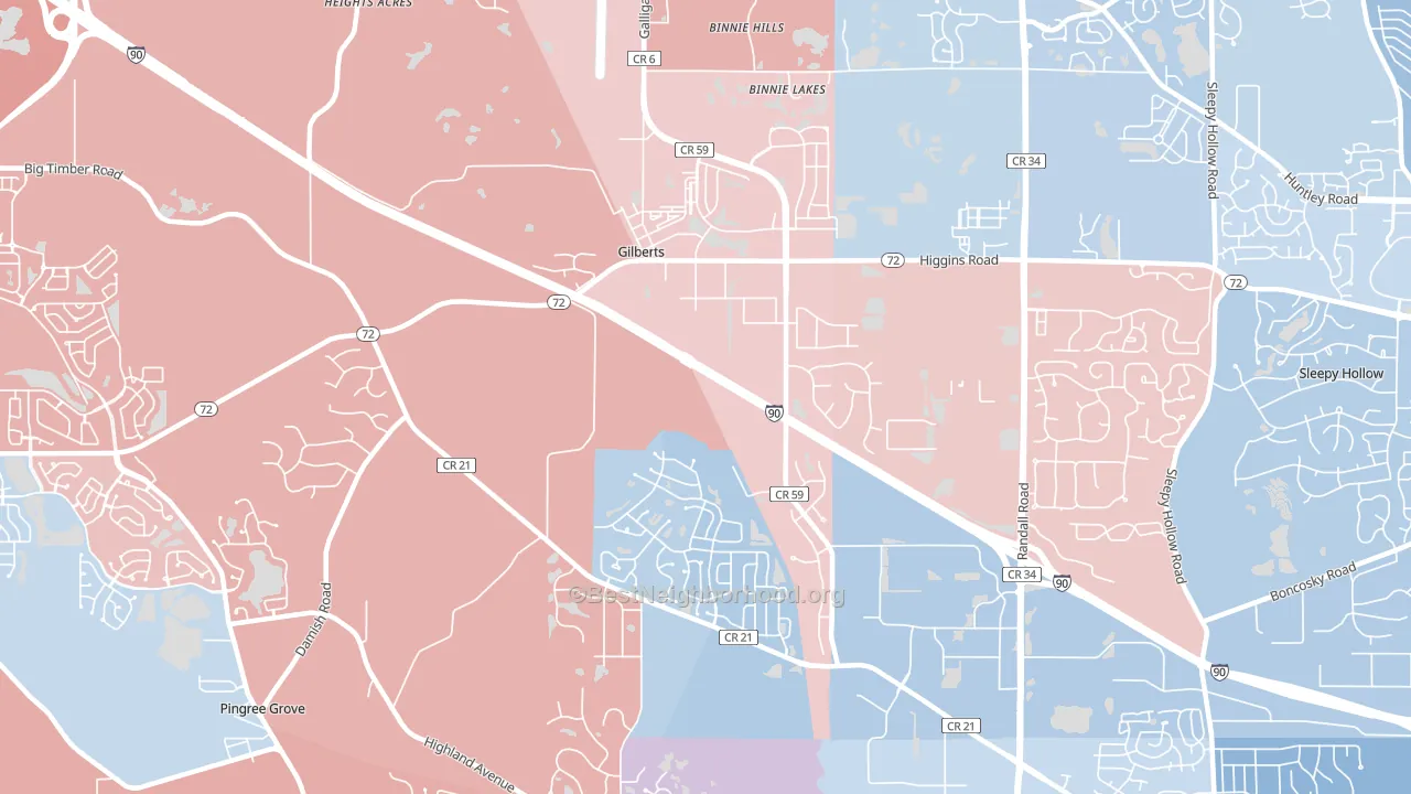 Gilberts, IL block-group political-lean map