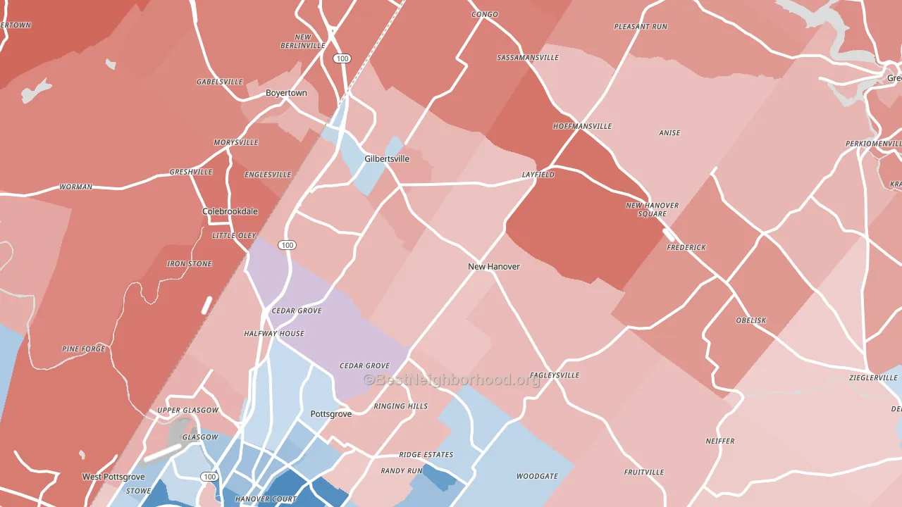 Gilbertsville, PA block-group political-lean map