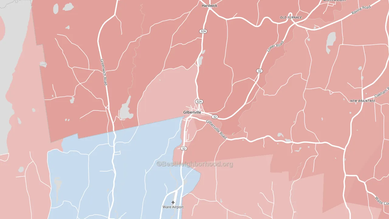 Gilbertville, MA block-group political-lean map