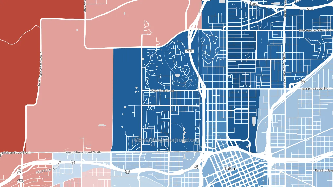 Gilcrease Hills, Tulsa, OK block-group political-lean map