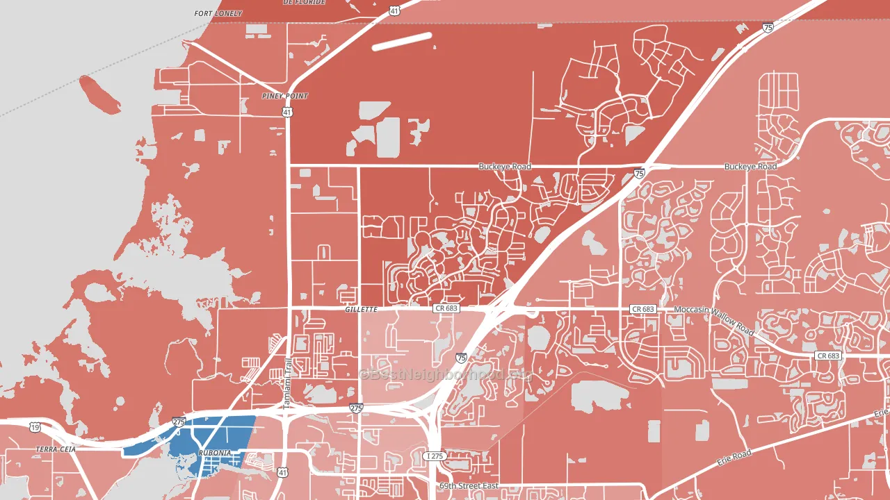 Gillett, FL block-group political-lean map
