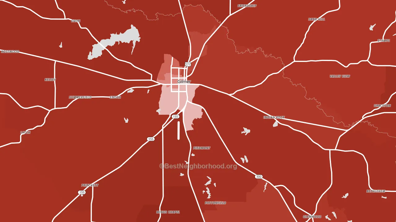 Gilmer, TX block-group political-lean map