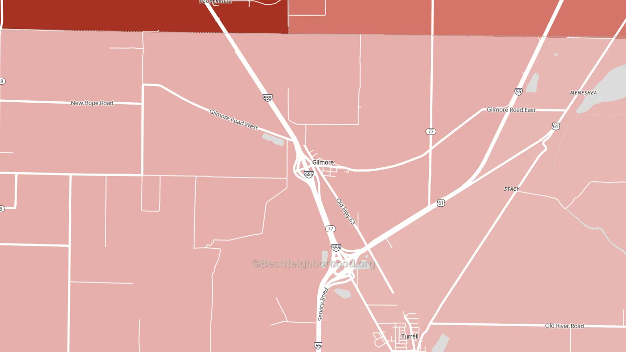 Gilmore, AR block-group political-lean map