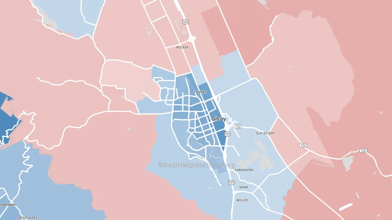 Gilroy, CA block-group political-lean map
