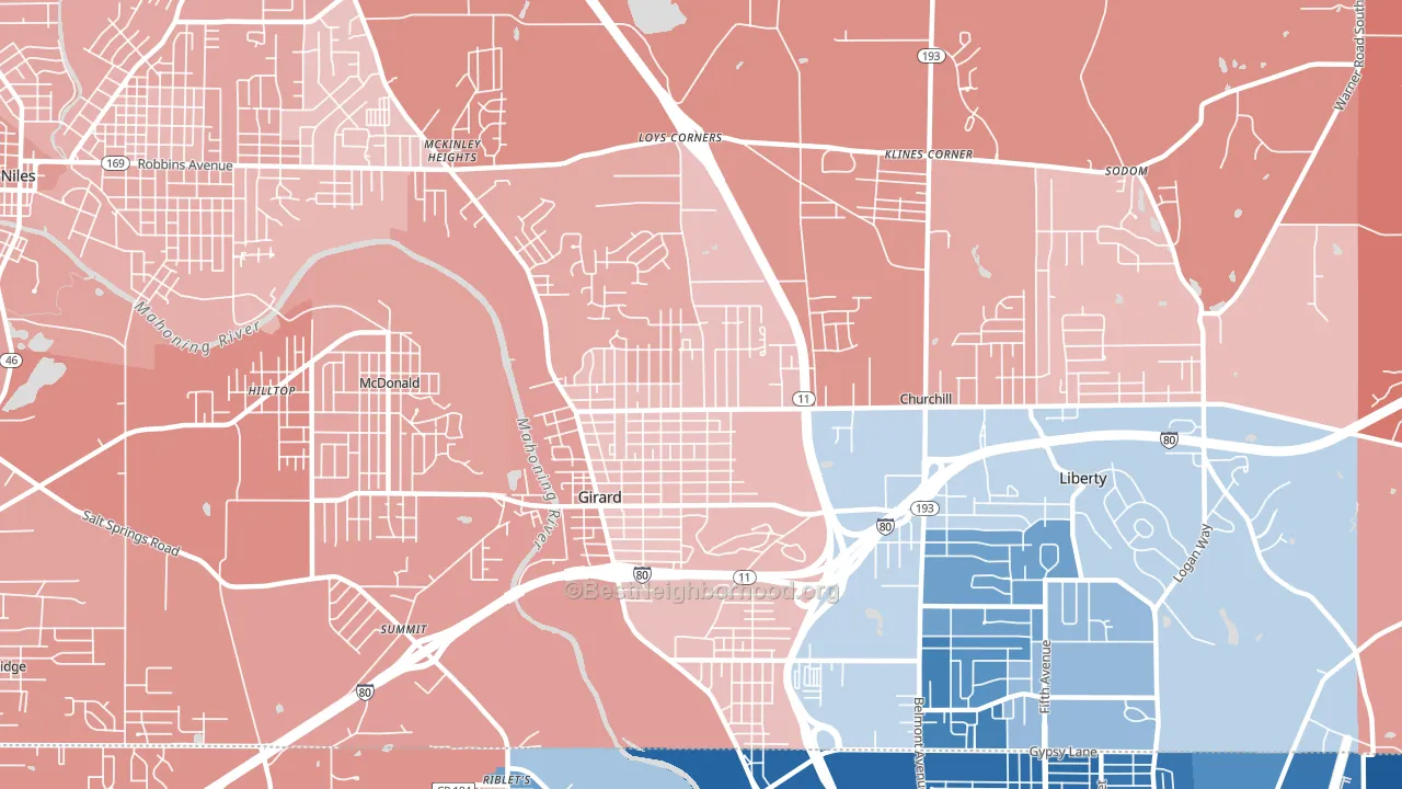 Girard, OH block-group political-lean map