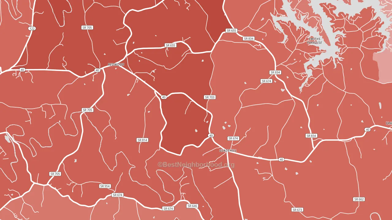 Glade Hill, VA block-group political-lean map