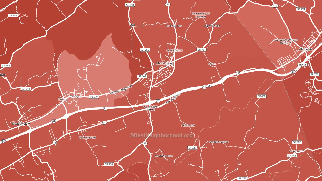 Glade Spring, VA block-group political-lean map