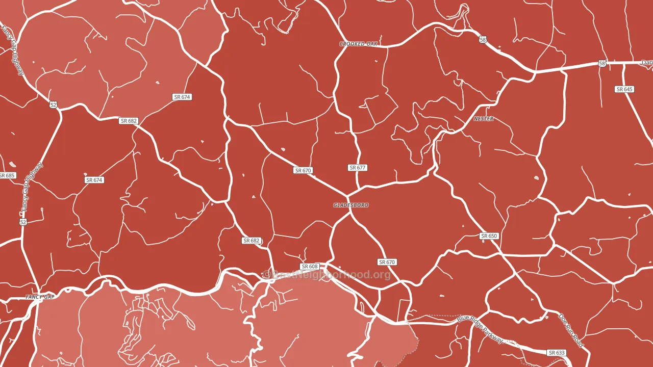 Gladesboro, VA block-group political-lean map