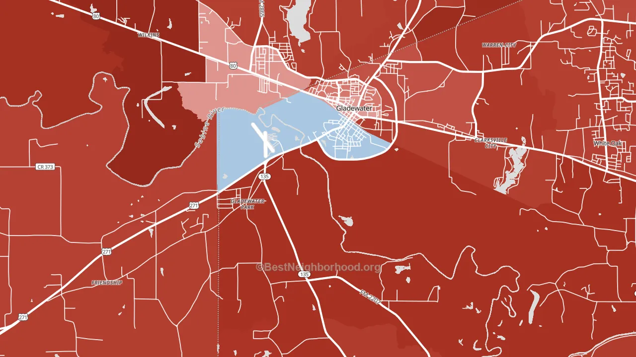 Gladewater, TX block-group political-lean map