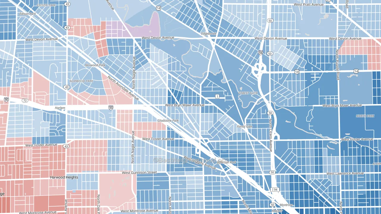 Gladstone, Chicago, IL block-group political-lean map