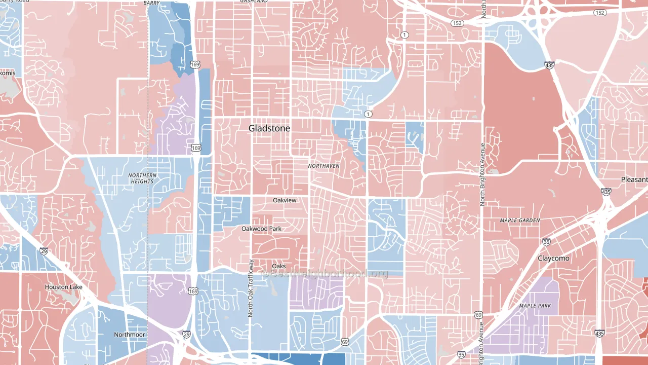 Gladstone, MO block-group political-lean map