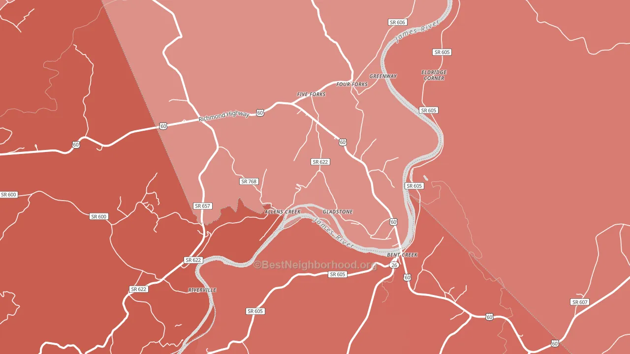 Gladstone, VA block-group political-lean map