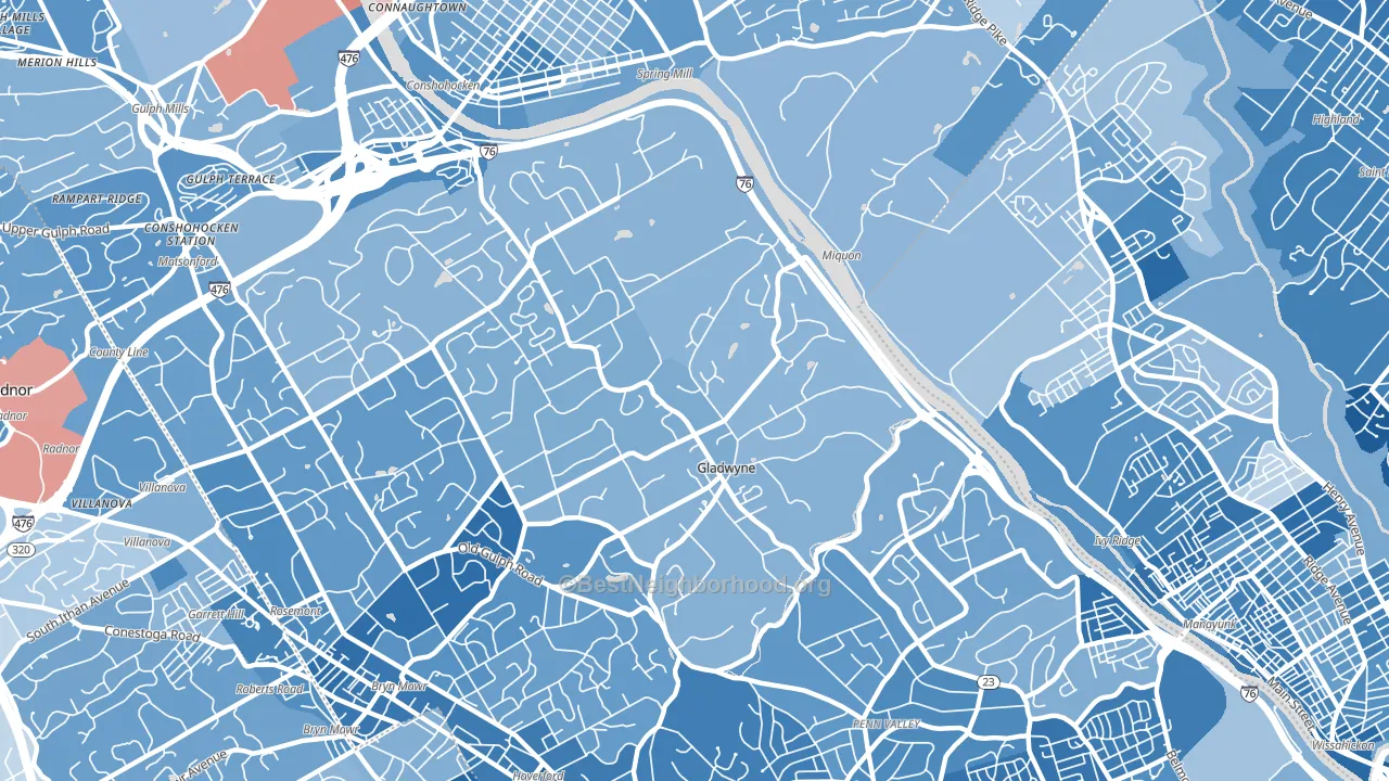 Gladwyne, PA block-group political-lean map
