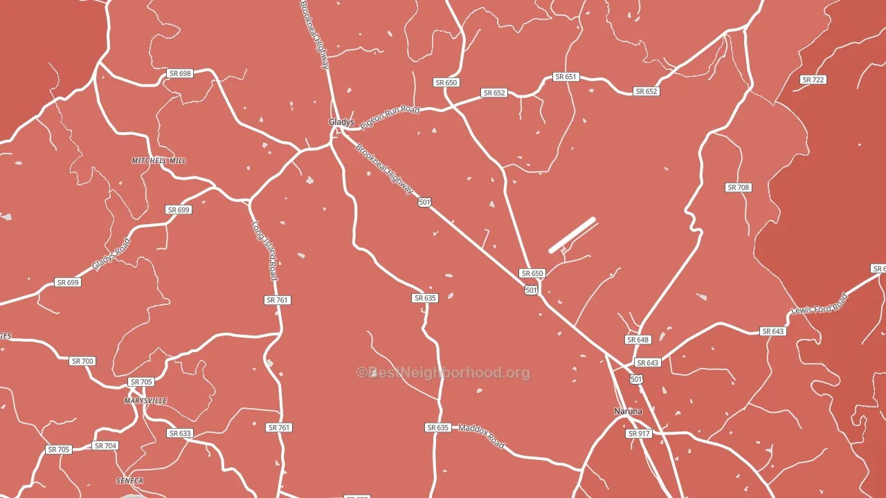 Gladys, VA block-group political-lean map