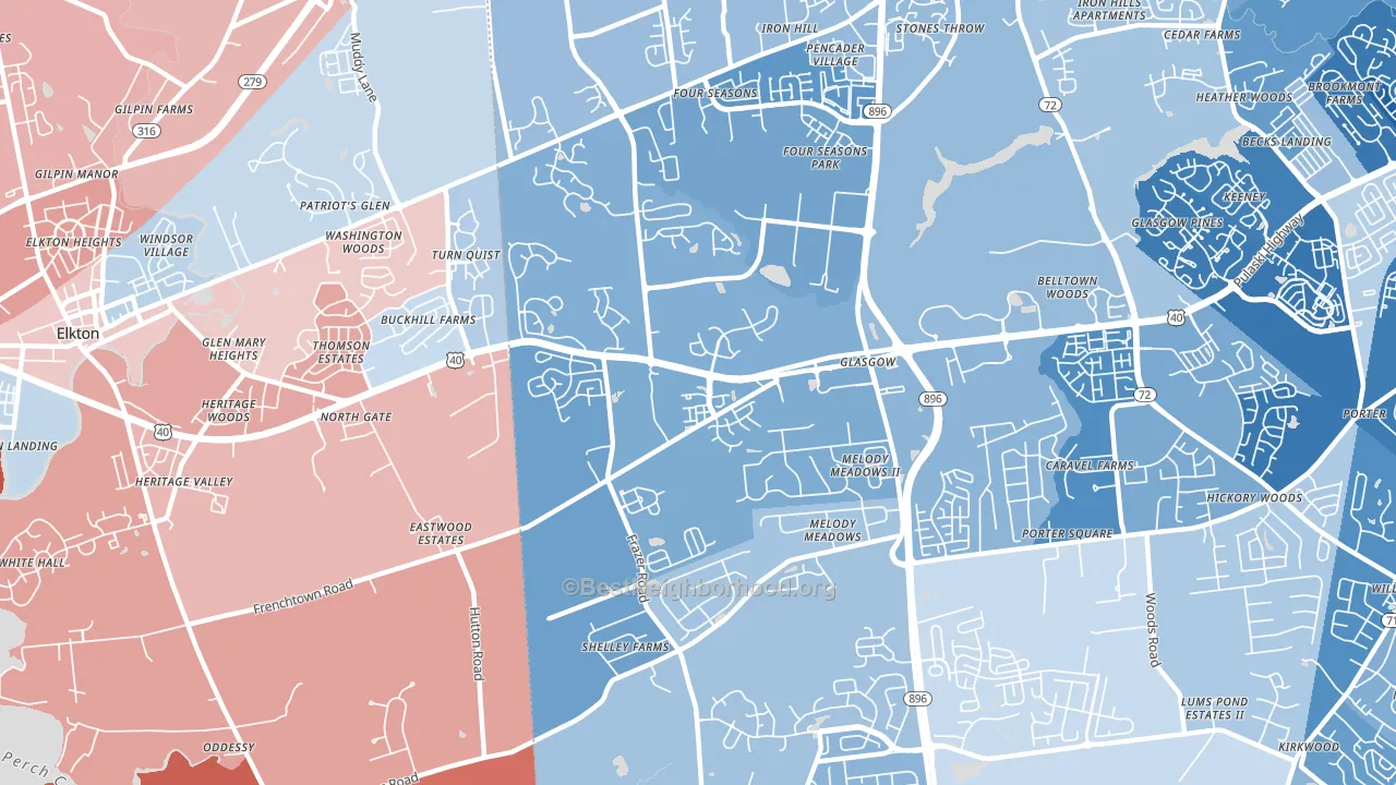 Glasgow, DE block-group political-lean map