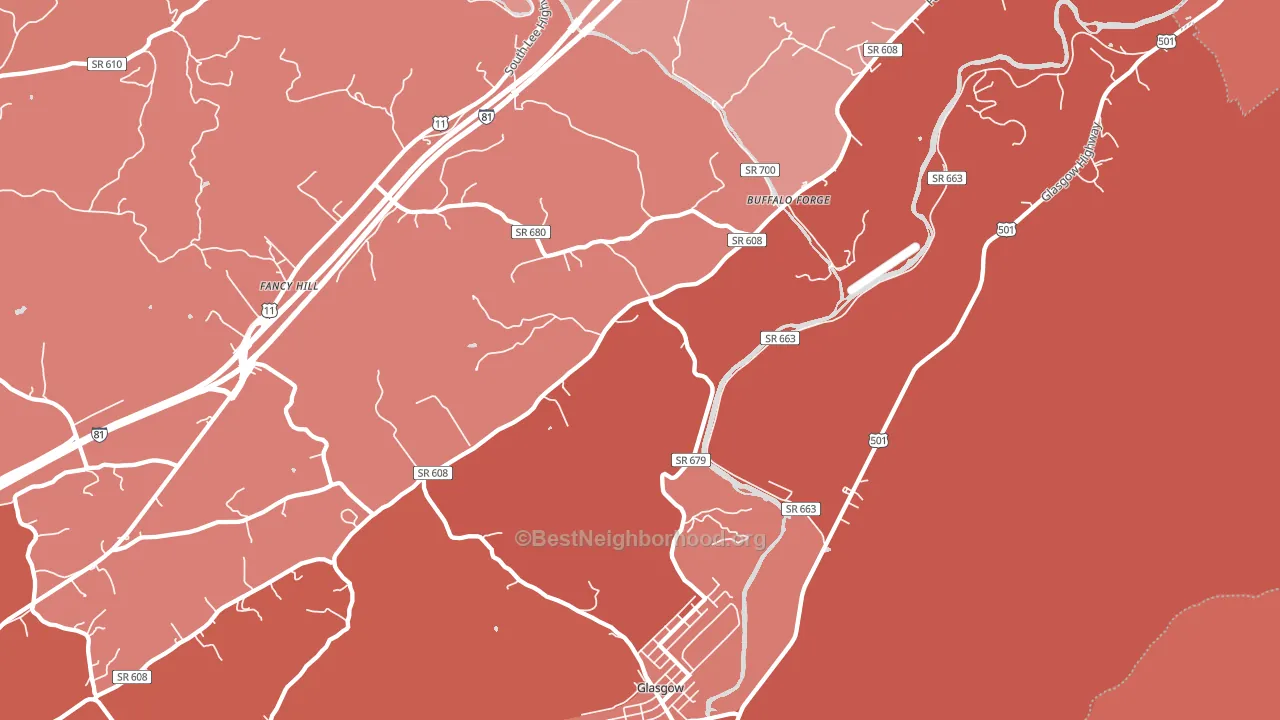 Glasgow, VA block-group political-lean map