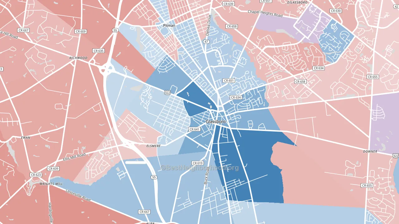 Glassboro, NJ block-group political-lean map