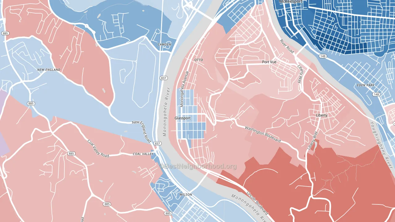 Glassport, PA block-group political-lean map