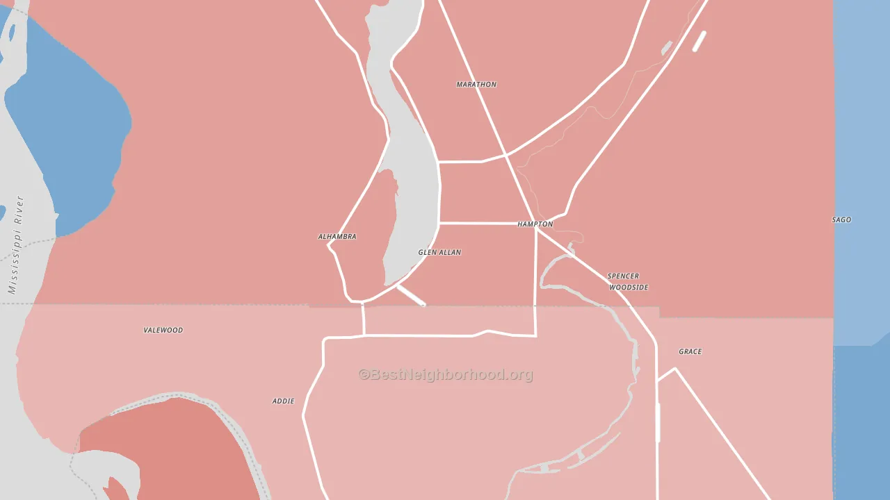 Glen Allan, MS block-group political-lean map