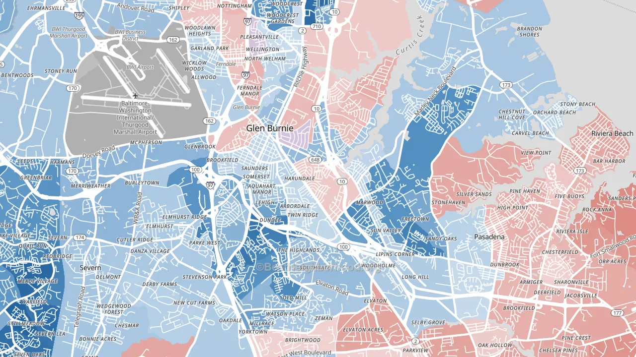 Glen Burnie, MD block-group political-lean map