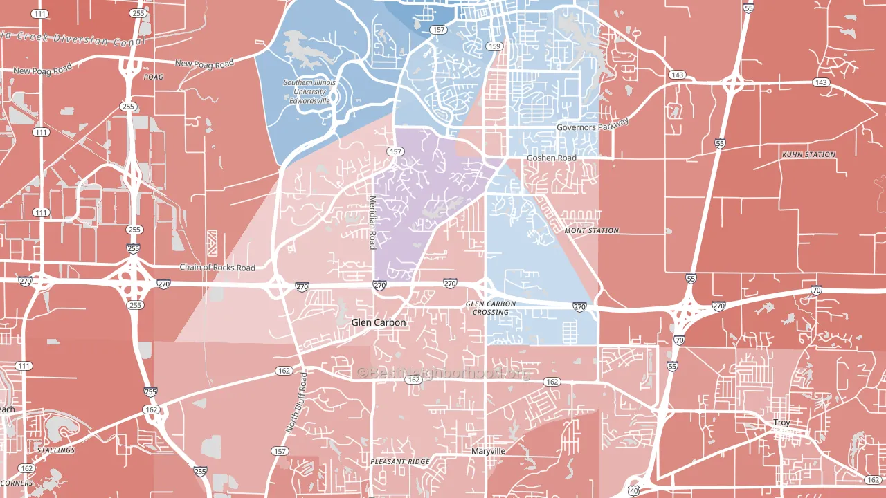 Glen Carbon, IL block-group political-lean map