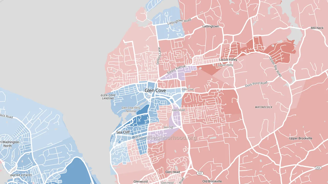 Glen Cove, NY block-group political-lean map