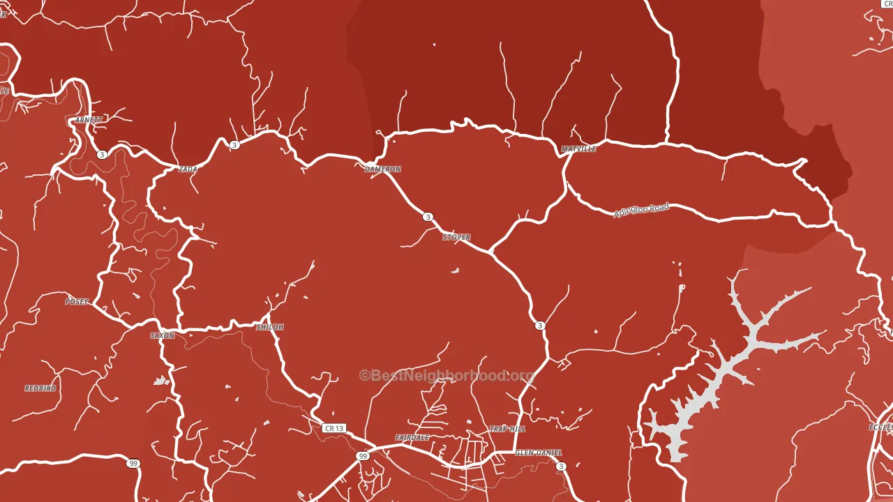Glen Daniel, WV block-group political-lean map