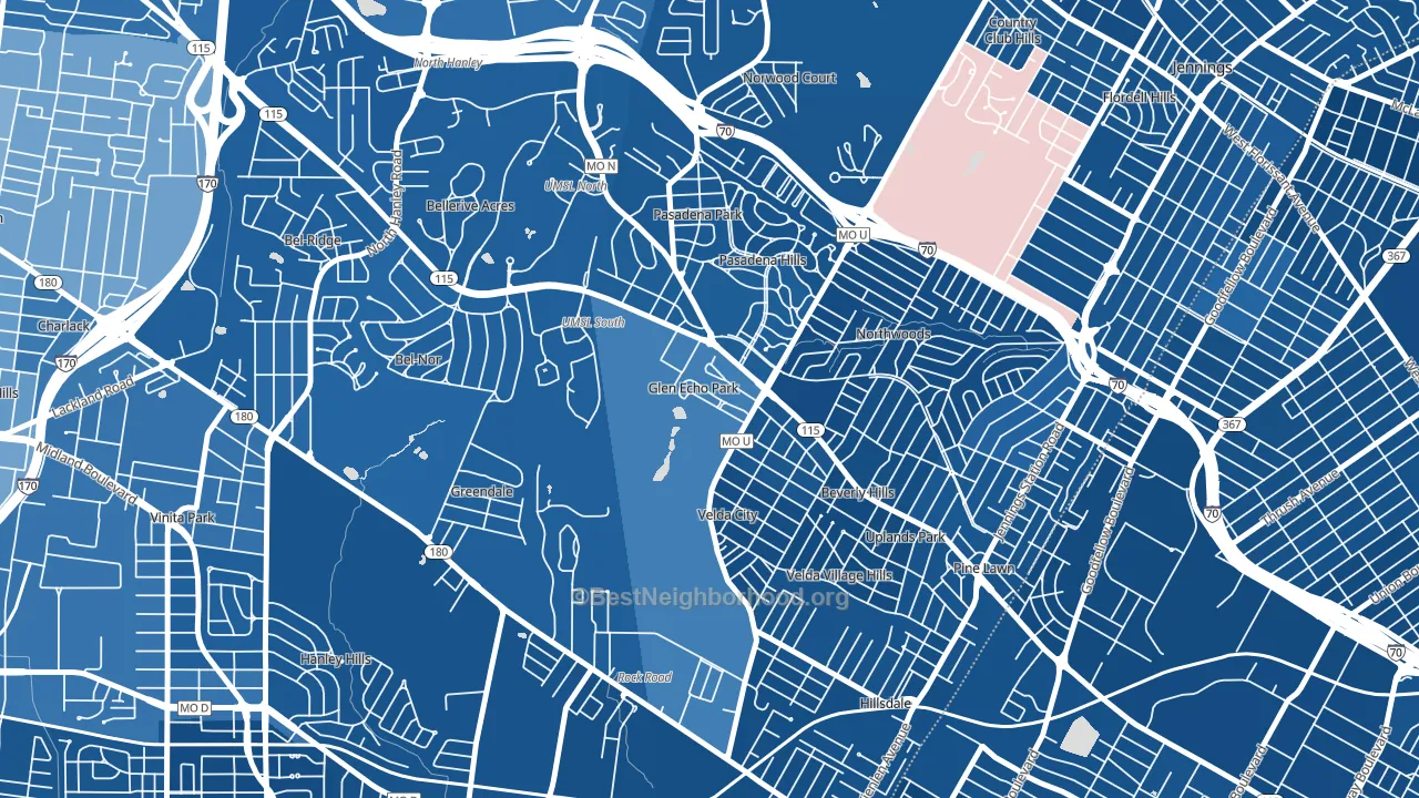Glen Echo Park, MO block-group political-lean map