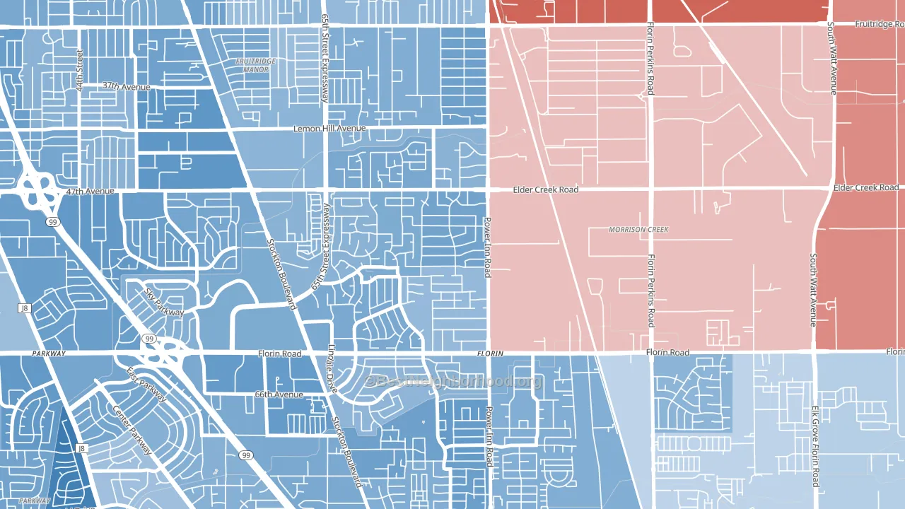 Glen Elder, Sacramento, CA block-group political-lean map