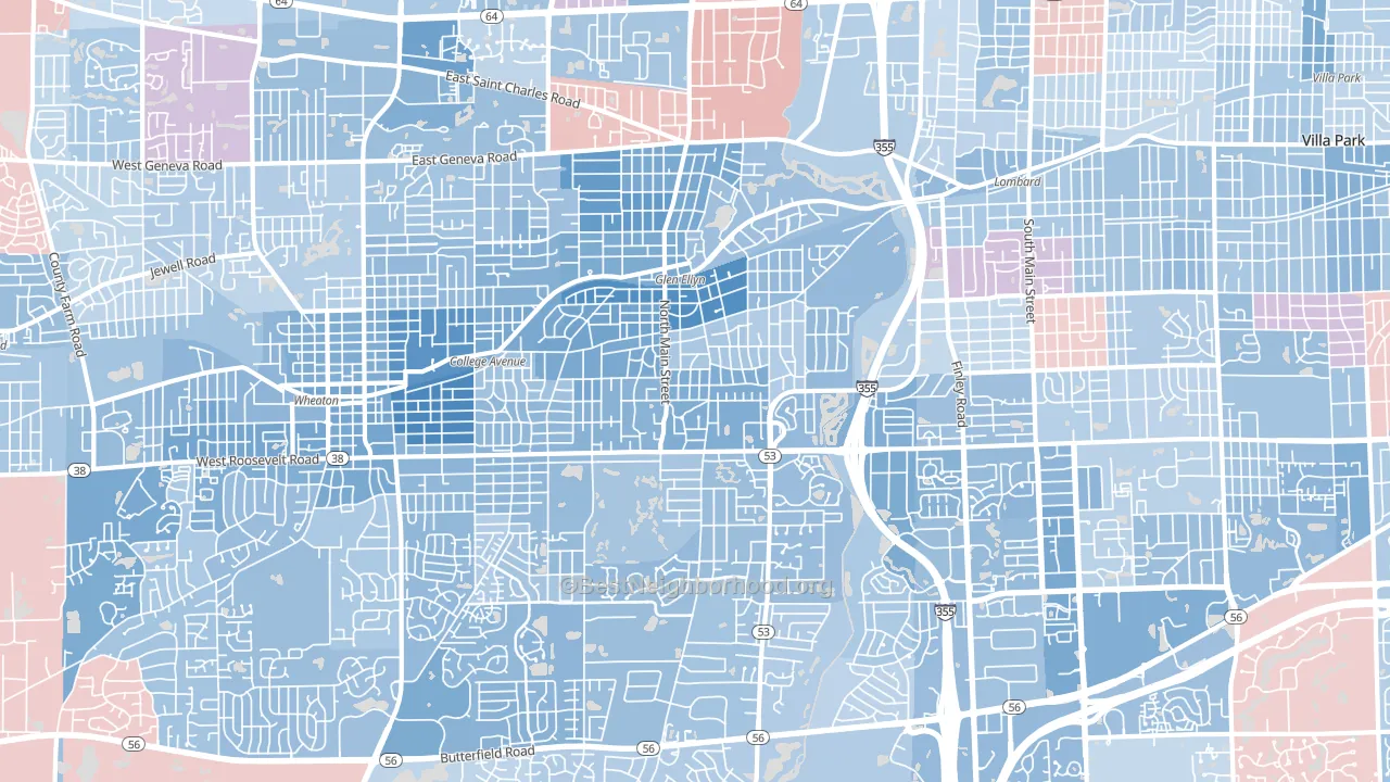 Glen Ellyn, IL block-group political-lean map