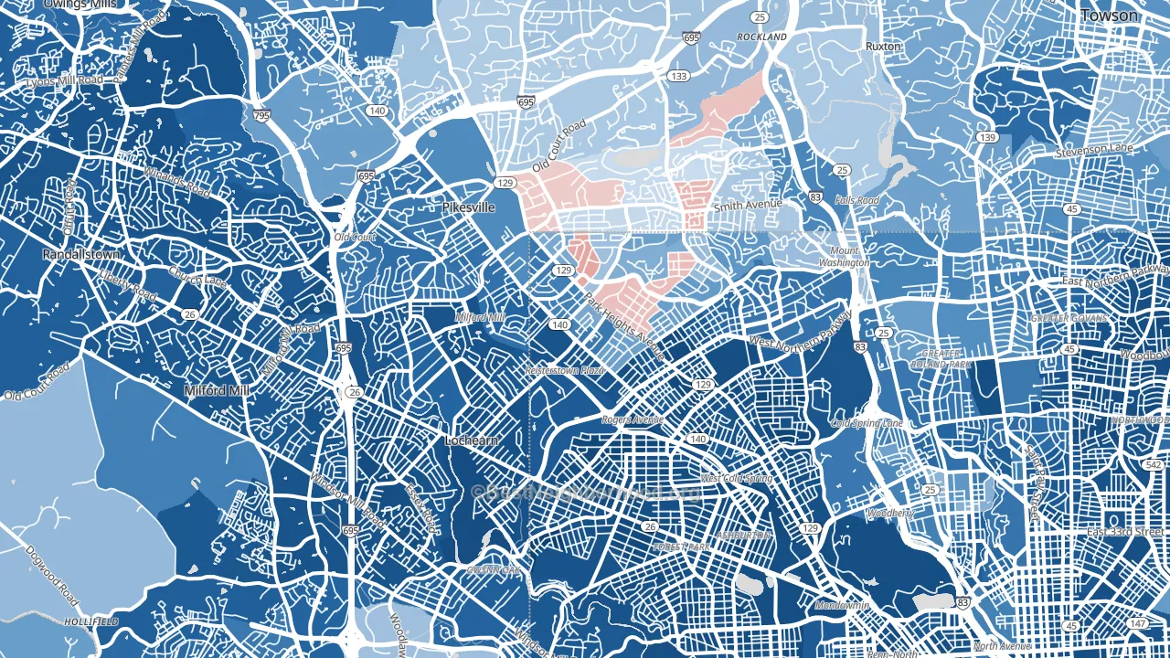 Glen-Fallstaff, Baltimore, MD block-group political-lean map
