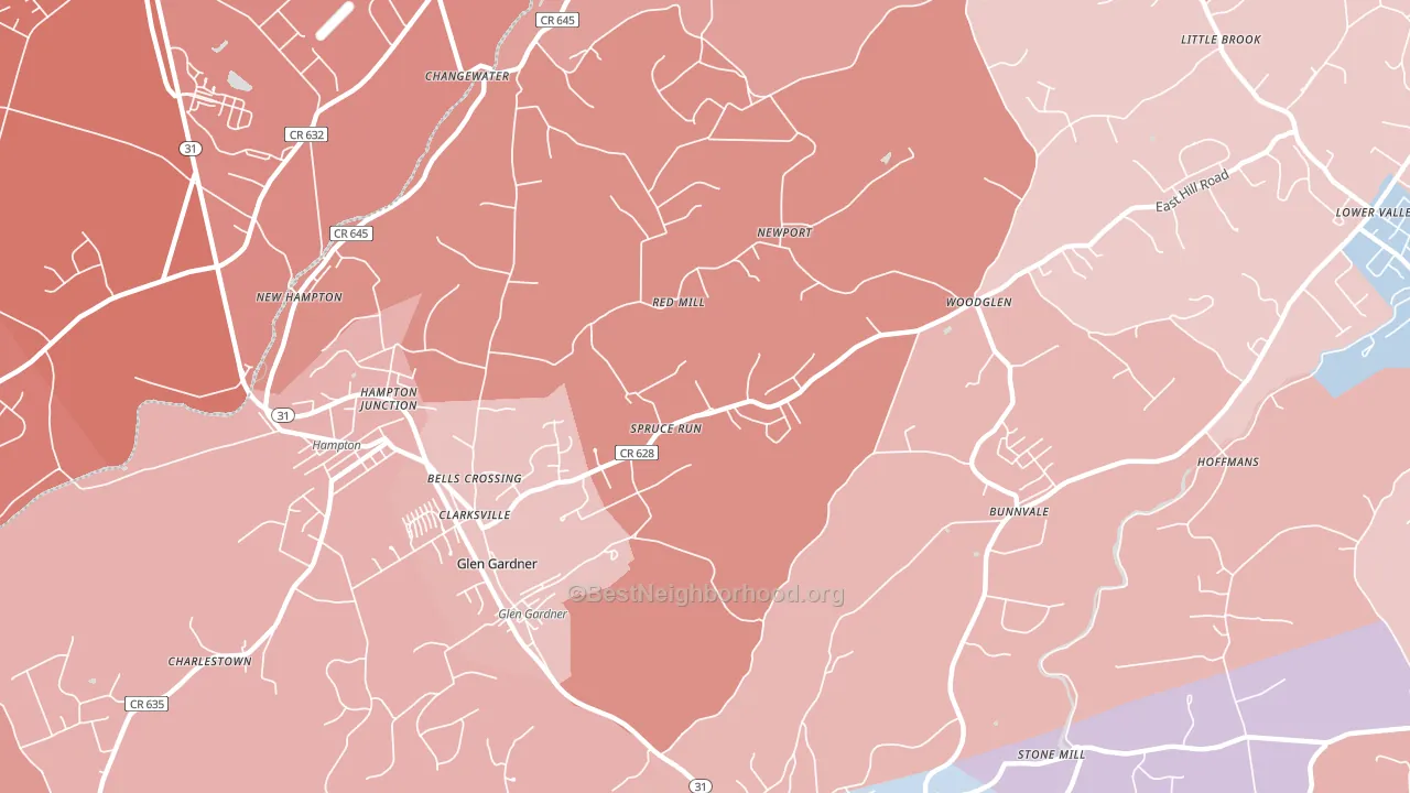 Glen Gardner, NJ block-group political-lean map