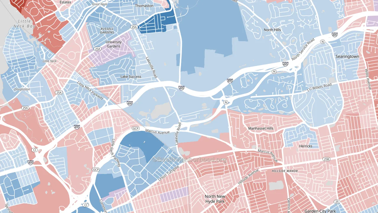 Glen Oaks, NY block-group political-lean map