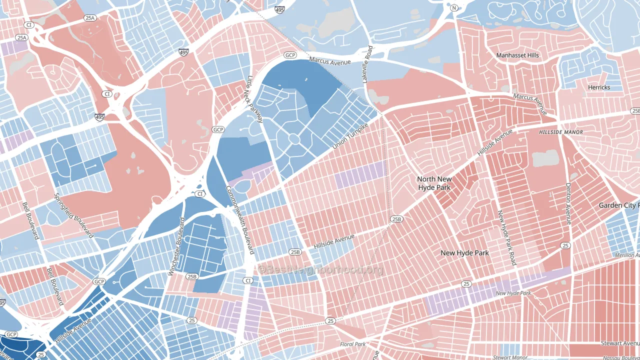 Glen Oaks, Queens, NY block-group political-lean map