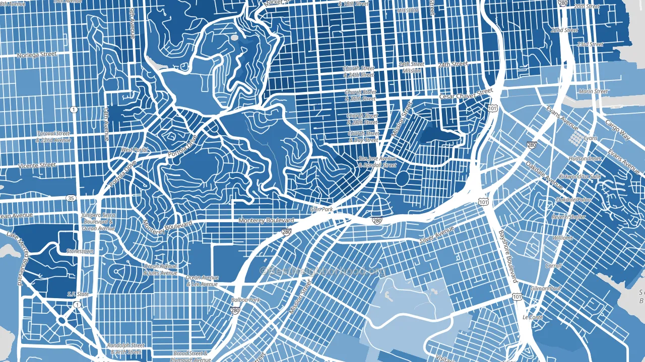Glen Park, San Francisco, CA block-group political-lean map