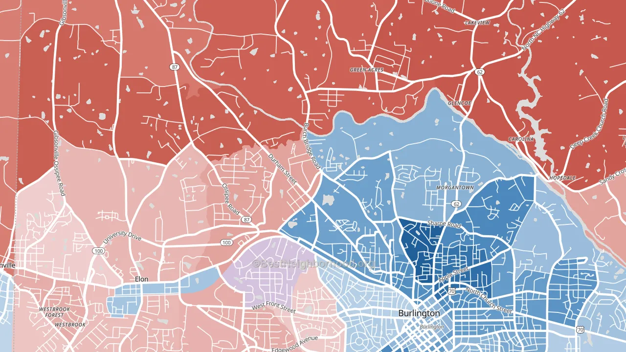 Glen Raven, NC block-group political-lean map