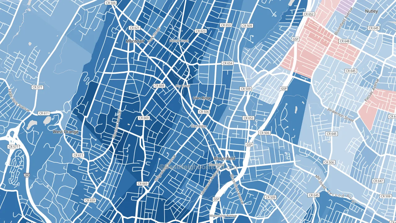 Glen Ridge, NJ block-group political-lean map