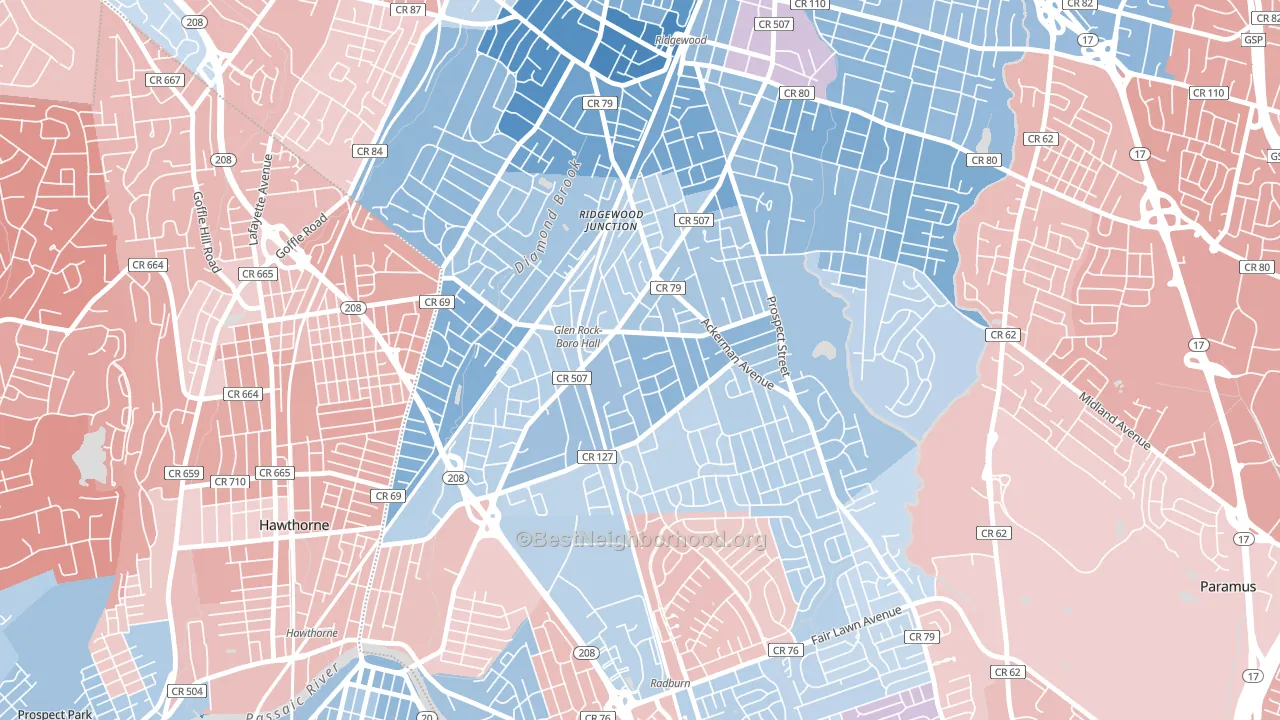 Glen Rock, NJ block-group political-lean map