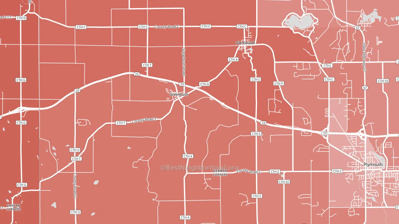 Glenbeulah, WI block-group political-lean map