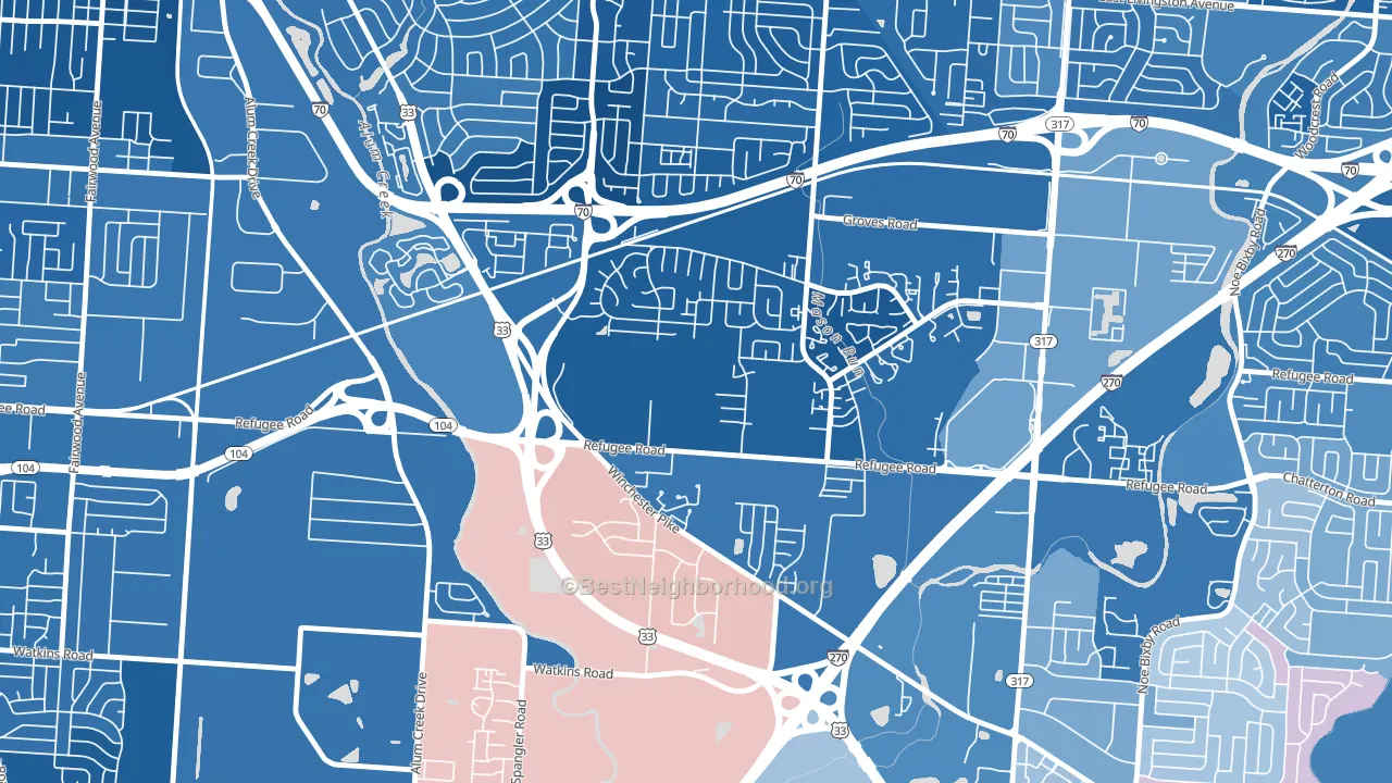 Glenbrook, Columbus, OH block-group political-lean map