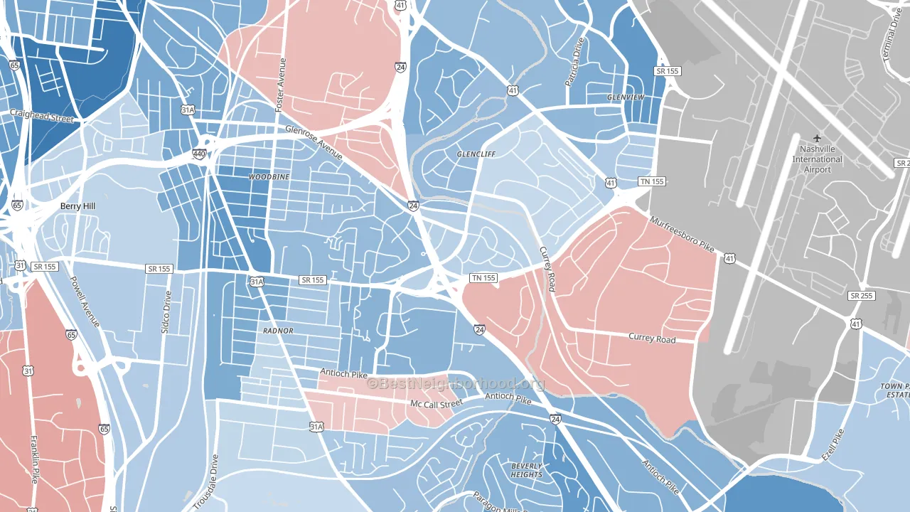 Glencliff, Nashville, TN block-group political-lean map