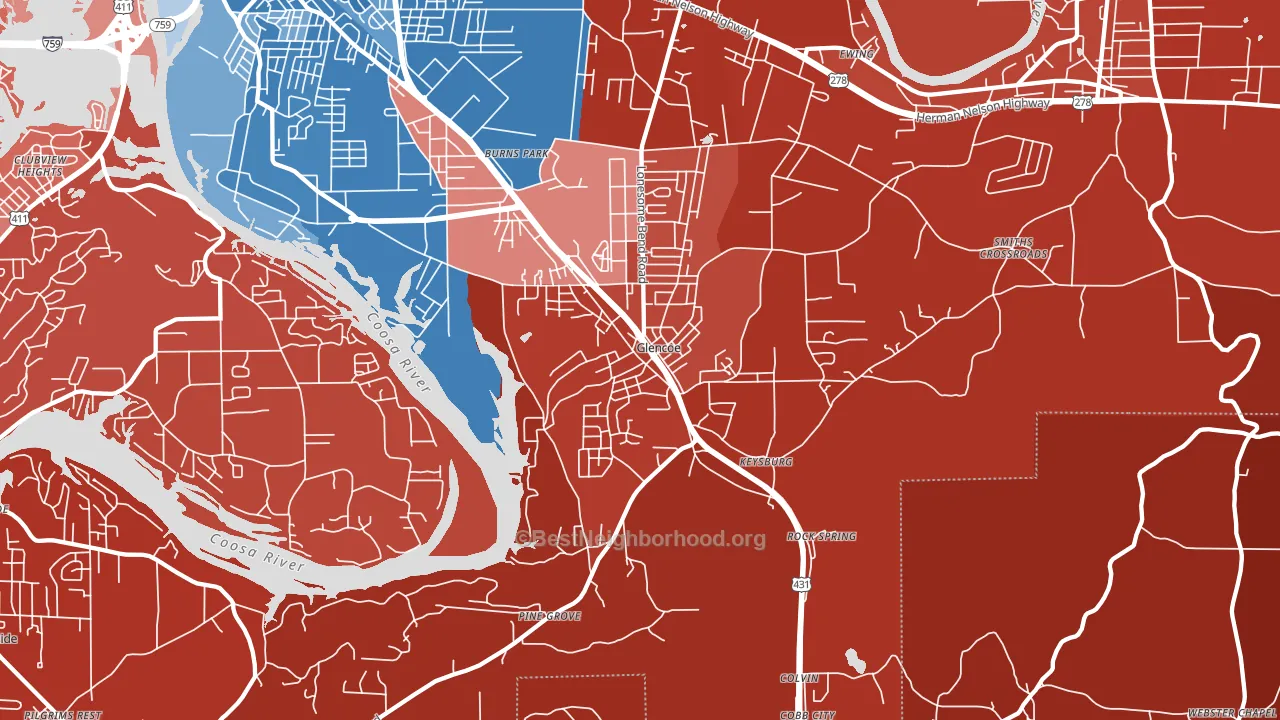 Glencoe, AL block-group political-lean map