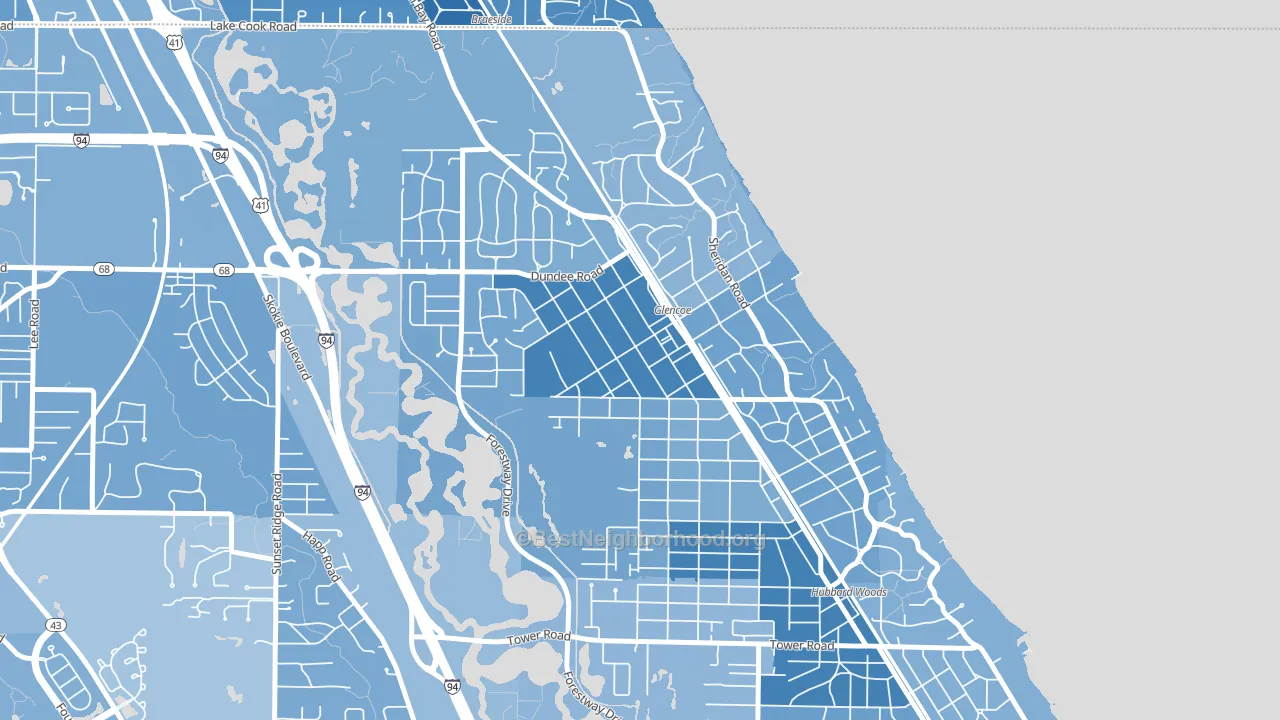 Glencoe, IL block-group political-lean map
