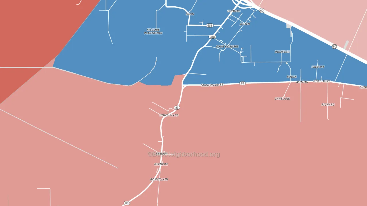 Glencoe, LA block-group political-lean map