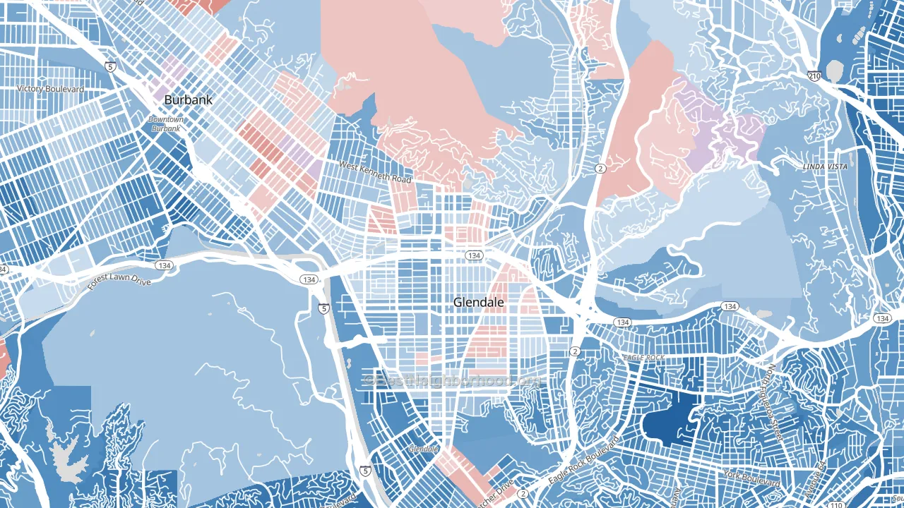Glendale, CA block-group political-lean map