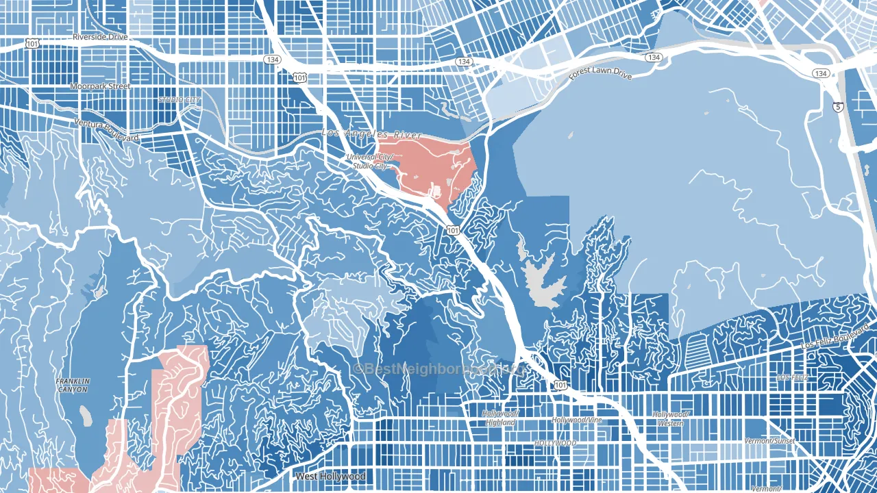 Glendale, Los Angeles, CA block-group political-lean map