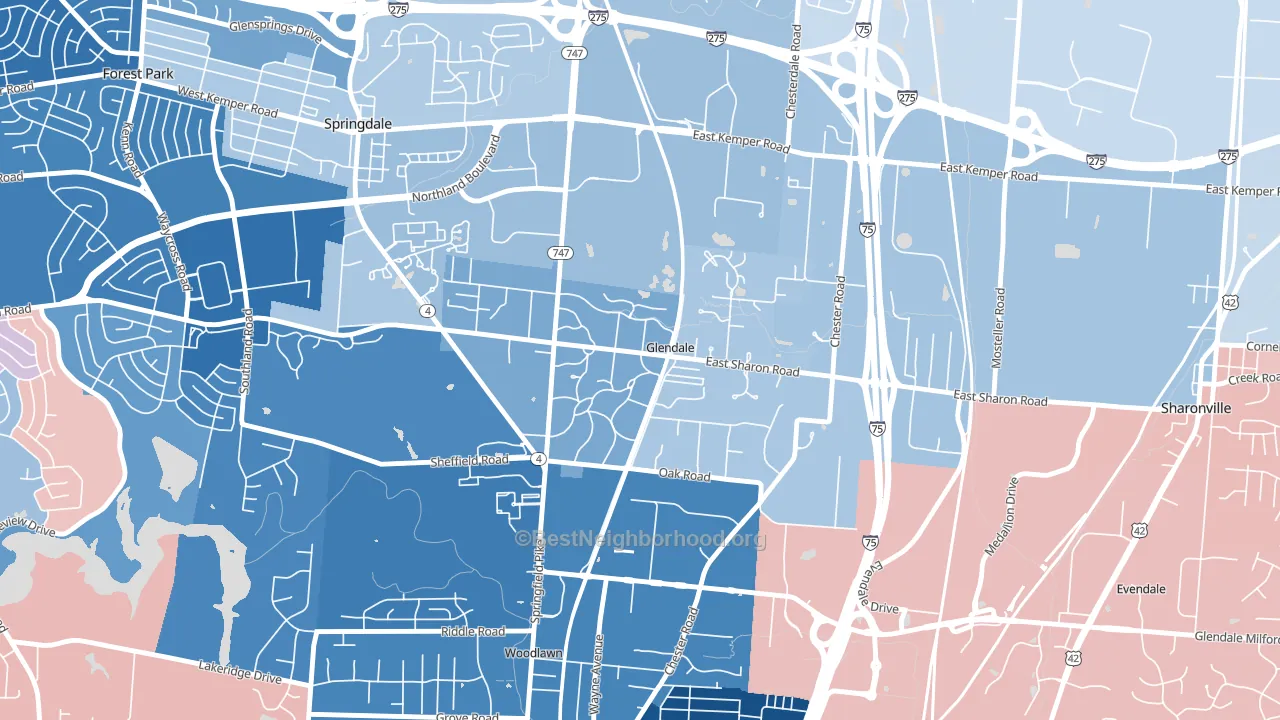 Glendale, OH block-group political-lean map