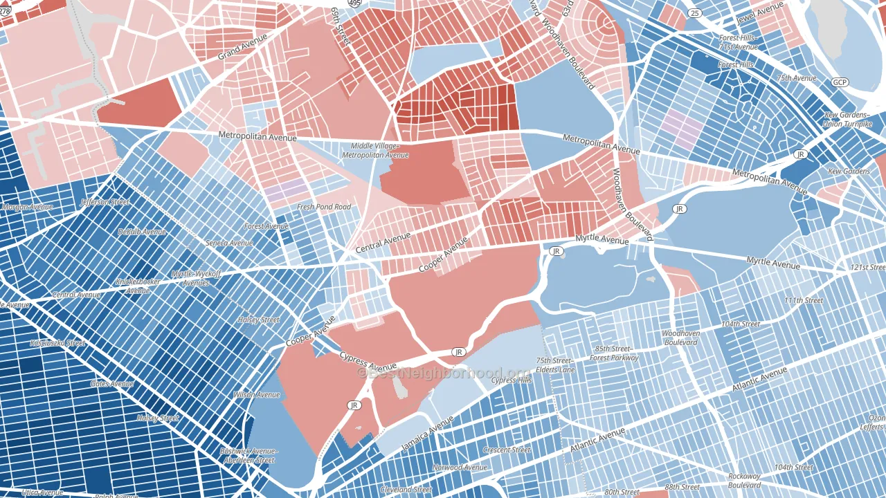 Glendale, Queens, NY block-group political-lean map